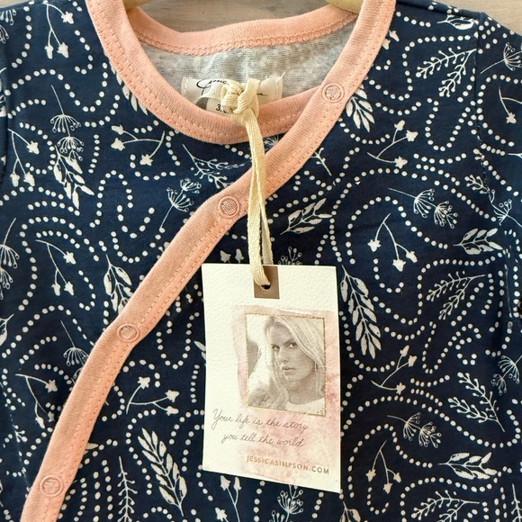 Navy and Peach Infant One Piece Footie onesie - Picture 5 of 5